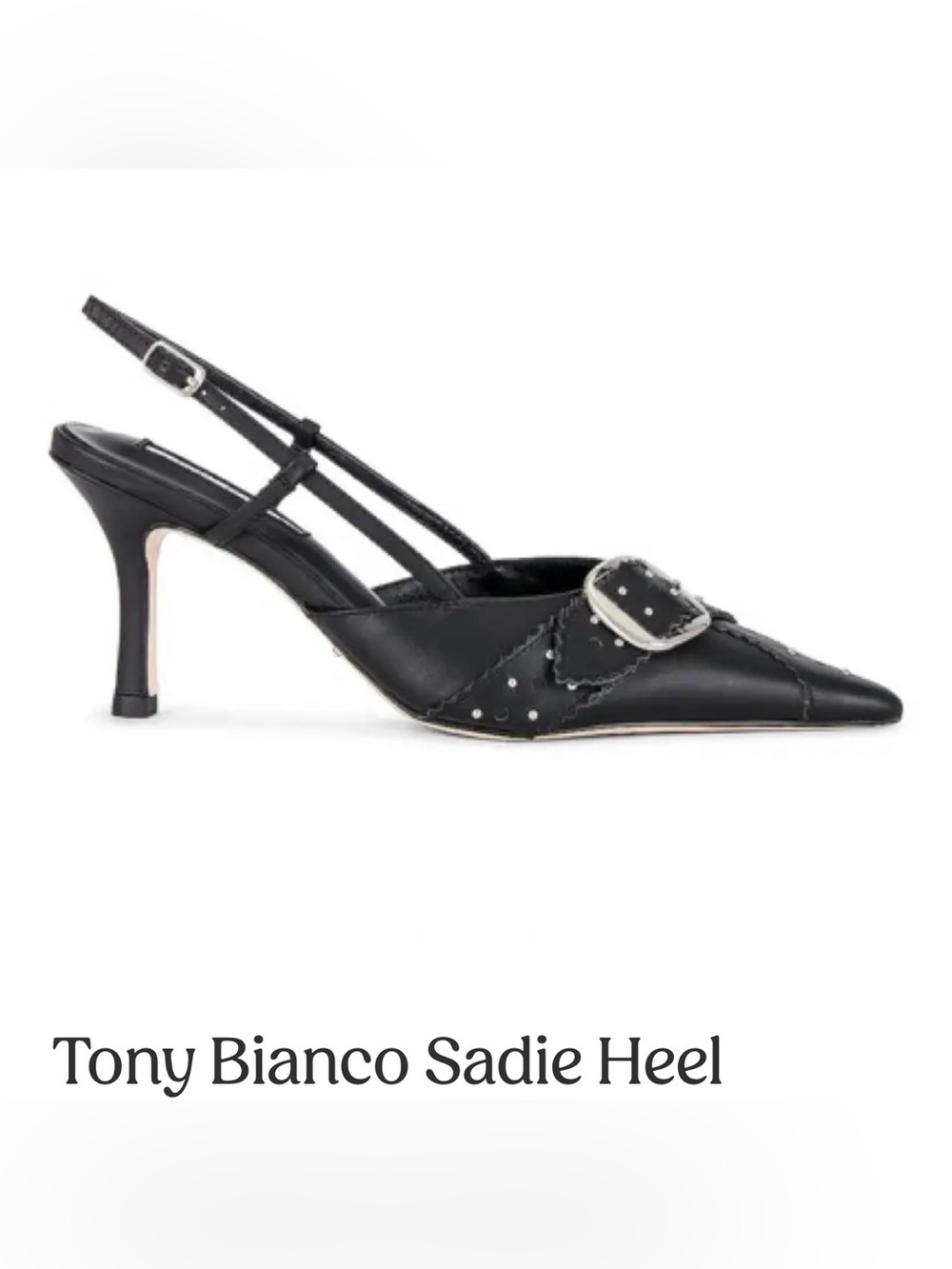 Tony Biiano Sadie Black Studded Pointed Slingback with Silver Buckle
